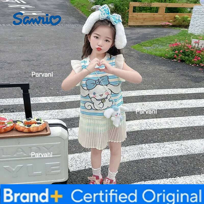 Sanrio hello kitty sweet striped skirt summer new children's laurel dog dress girls small flying short sleeve T-shi H260206 - view 3
