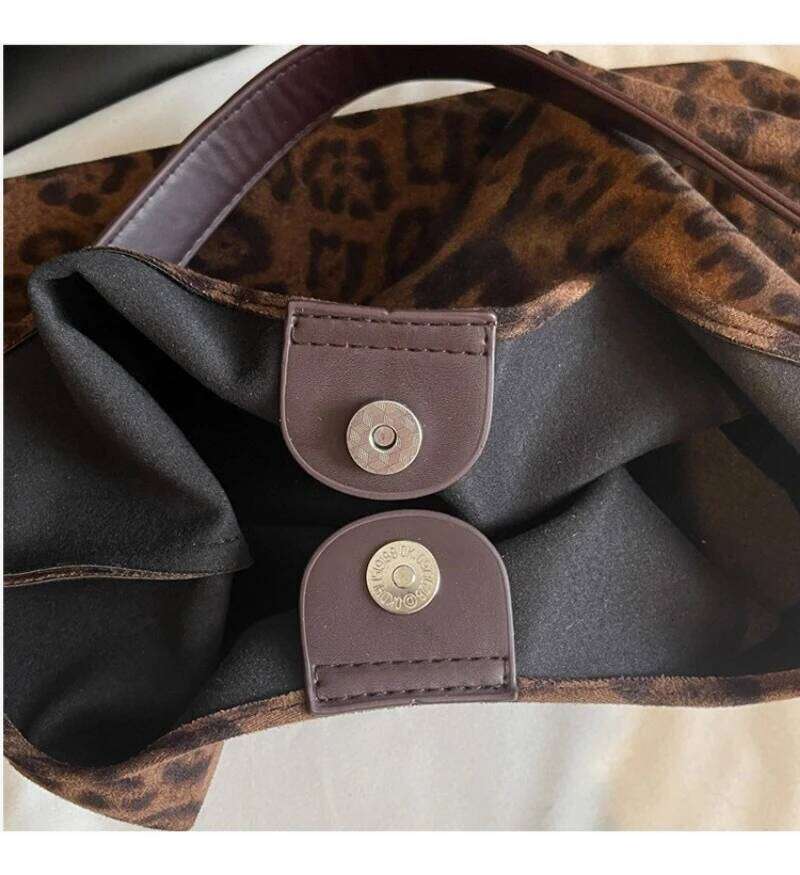 New Retro Casual Shoulder Trendy Fashion Underarm Large Capacity Leopard Print Tote Bag Women Y260205