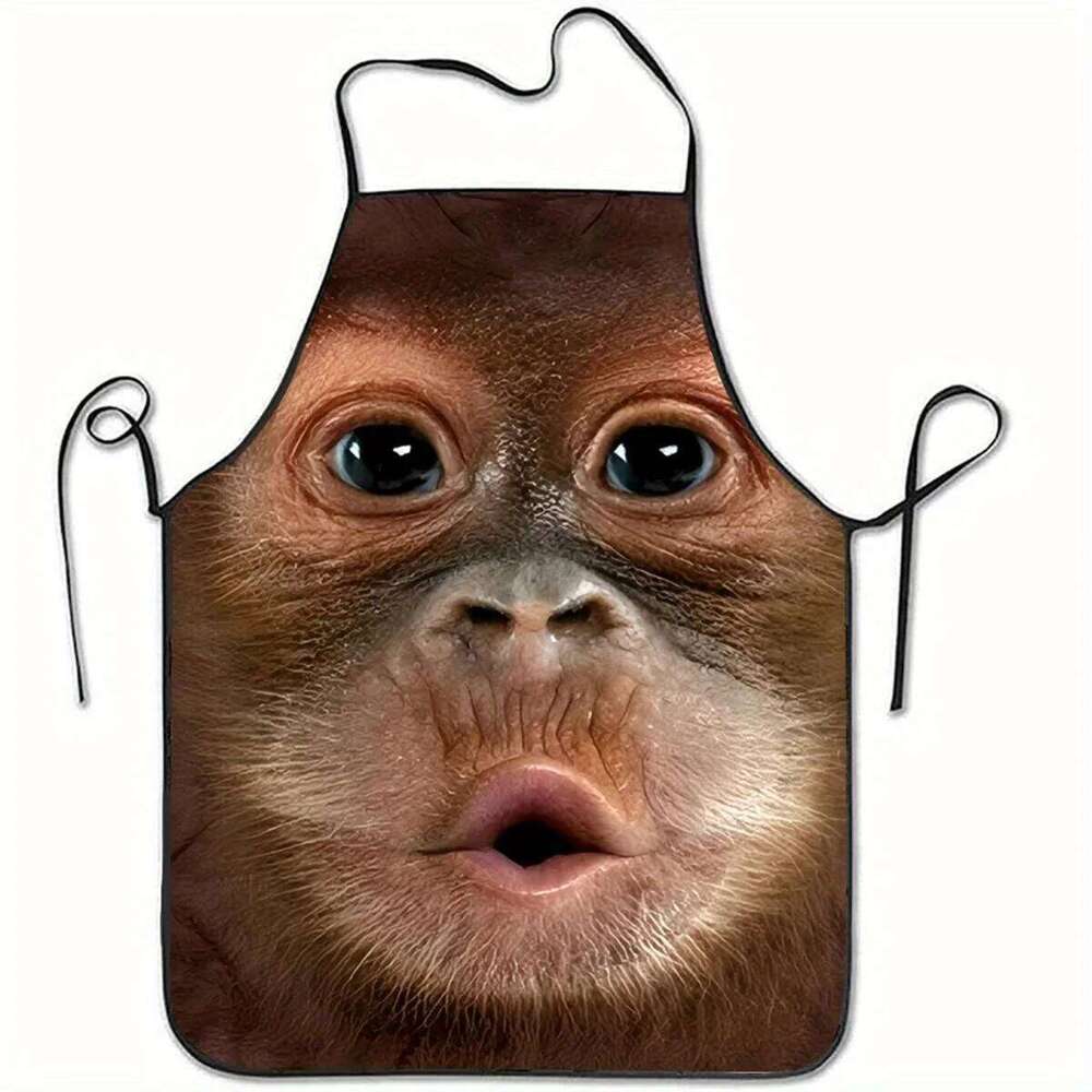 Cute Monkey Face Waterproof Polyester Kitchen BBQ Apron for Men Women Gift S260205