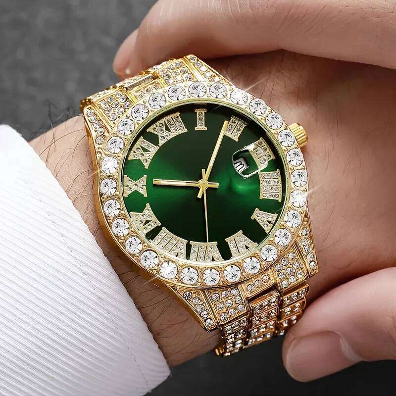 5PCS/Set Luxury Full Diamond Large Dial Women Watches Stainless Steel Band Calendar Quartz Wristwatch Jewelry SetWithout Box Z260206