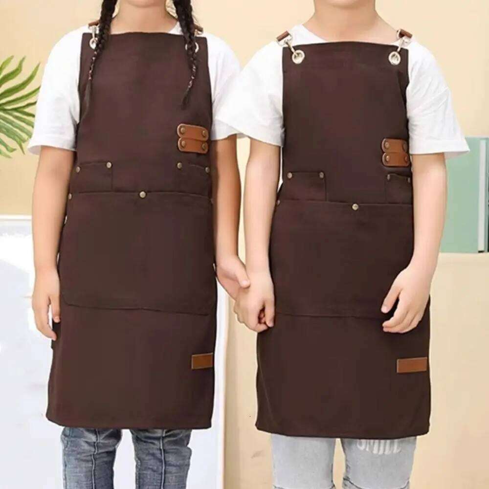 Minimalist Children's Canvas Lightweight Solid Color Cooking Apron Adjustable Oil-proof Chef Costume Baking S260205