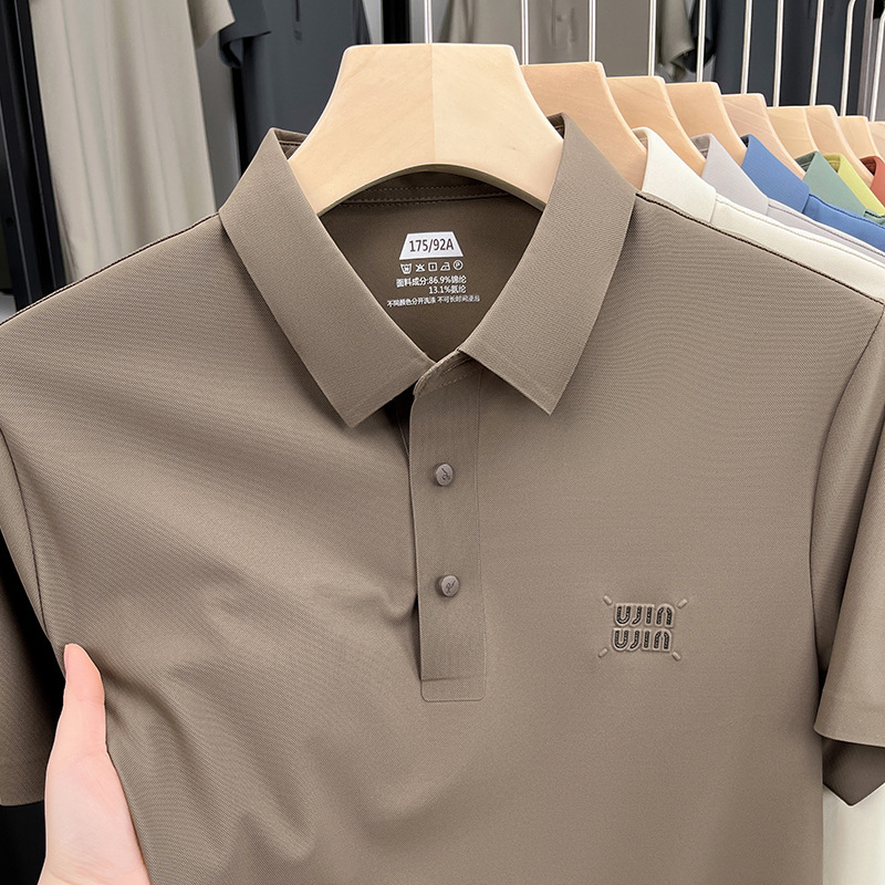 Free shipping 2026 summer new ice silk fashionable casual short sleeved men's breathable and comfortable business polo shirt