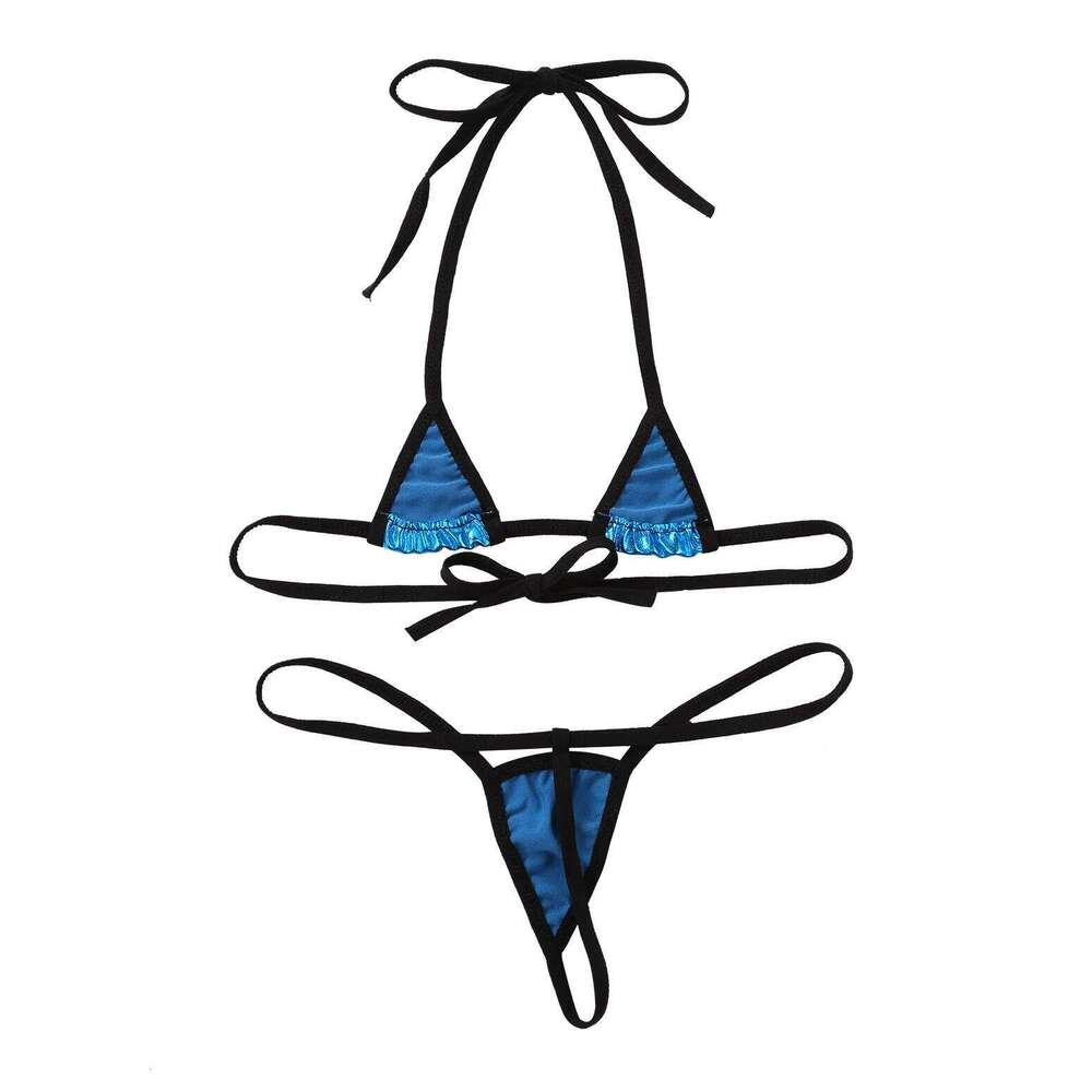 Women's Two Piece Micro Sexy Swimwear Halter Bra String Tanga Set Mini Triangle Bikini Swimsuit Lingerie XJ260206