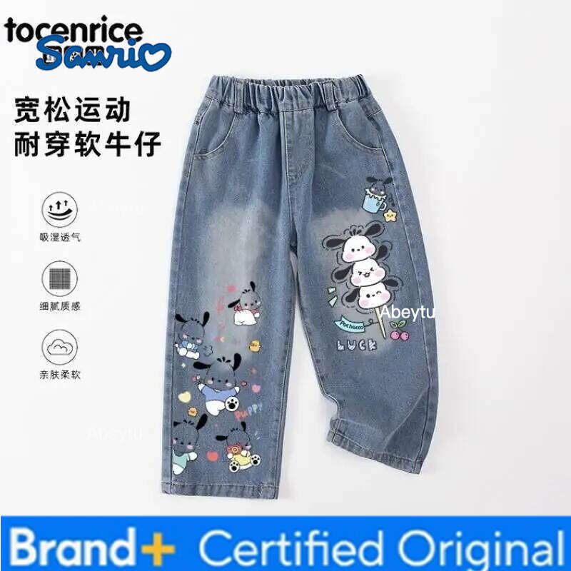 Sanrio Kuromi Hello Kitty My Melody Straight Leg Jeans for Girls Spring and Autumn Casual Wear Fashionable Style Denim Pants H260206