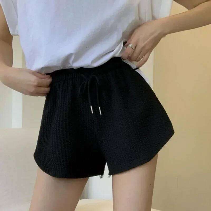 Women Summer High Elastic Lace Up Drawstring Wide Leg Sweat Short Fitness Running Shorts Loose Casual Large Sports Pants XJ260206