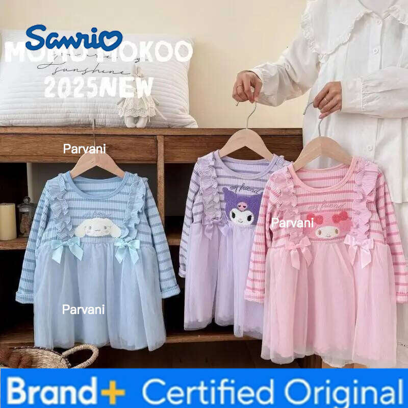 Sanrio HOT Hello Kitty Princess Dress with Striped Thickened Tulle for Girls Party Wear New 3D Cartoon Thermal Japanese Style H260206 - view 3
