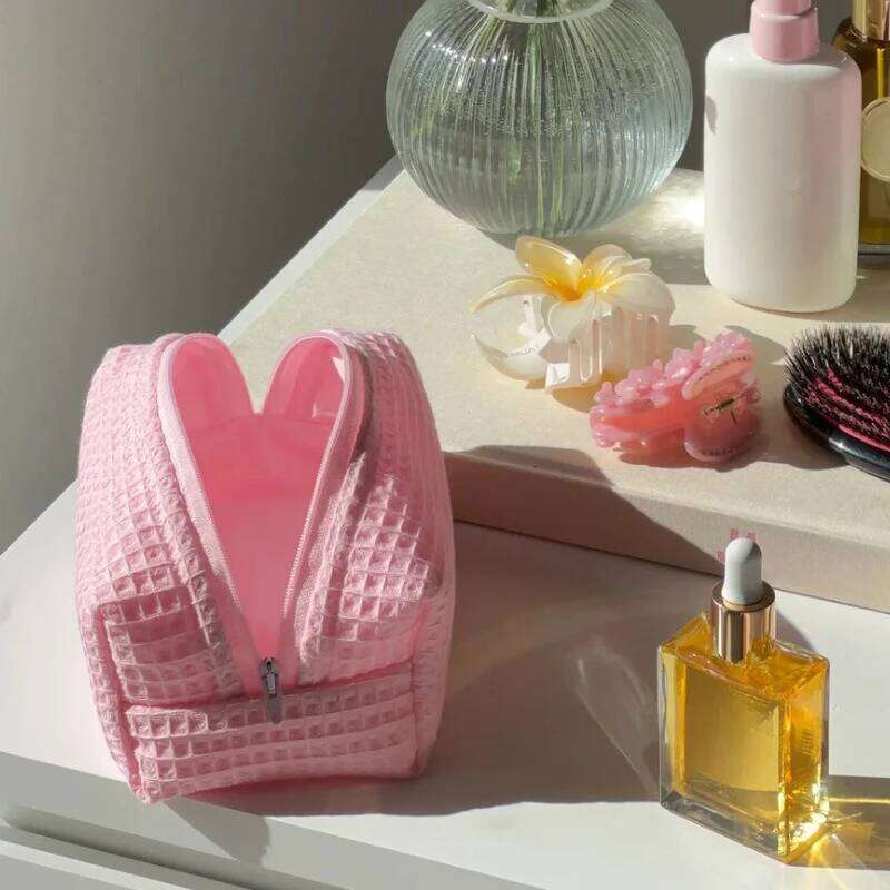 Cute Square Cosmetic Pink Plaid Storage Make Up Bags for Women Lady with Zipper Travel Organizer Makeup Bag Y260206