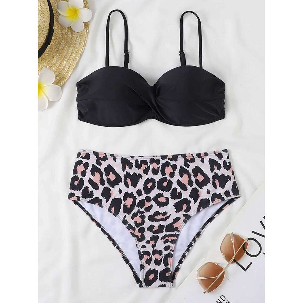 2025 Bandeau Swimsuit Women High Waist Bikini Printed Swimwear Female Padded Bathers Bathing Swimming Swim Suit Beachwear Z260206