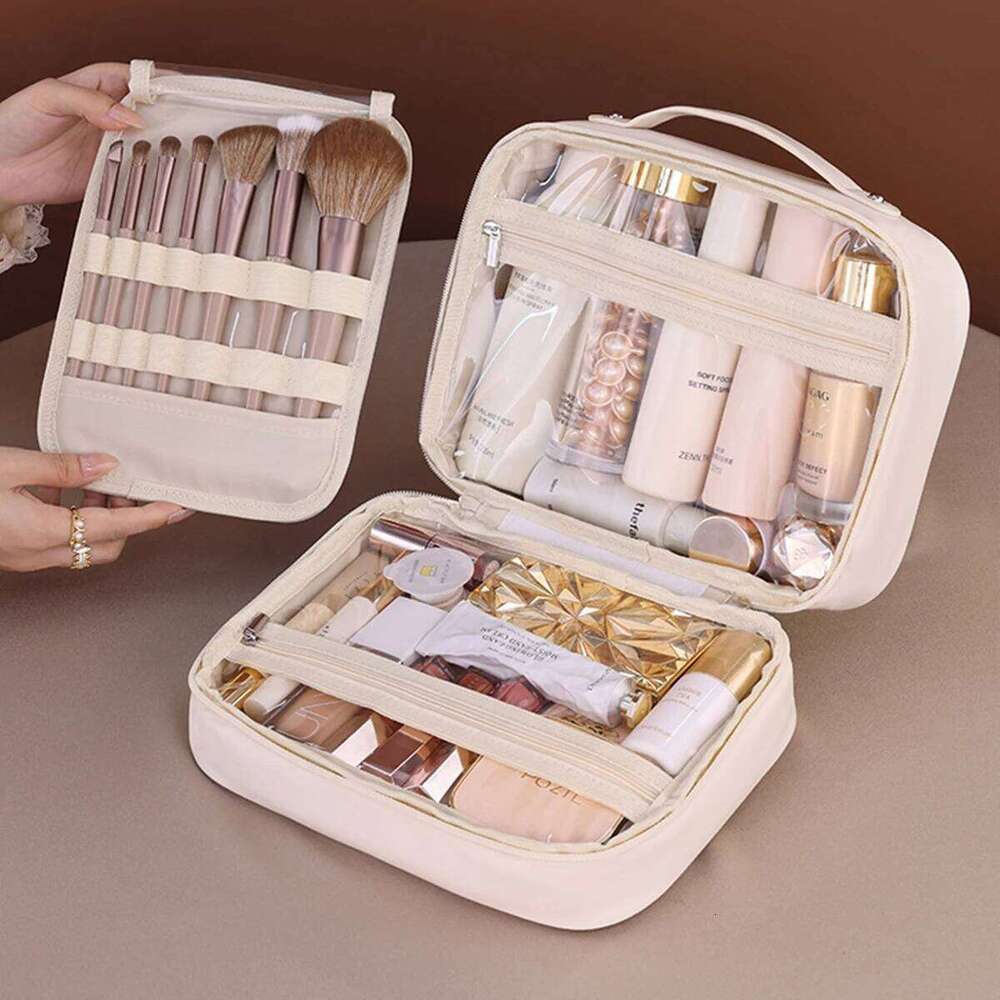 Three in one Makeup For Women PU Leather Portable Organizer Bag Travel Cosmetic Brush Toiletries Storage Bags Y260206
