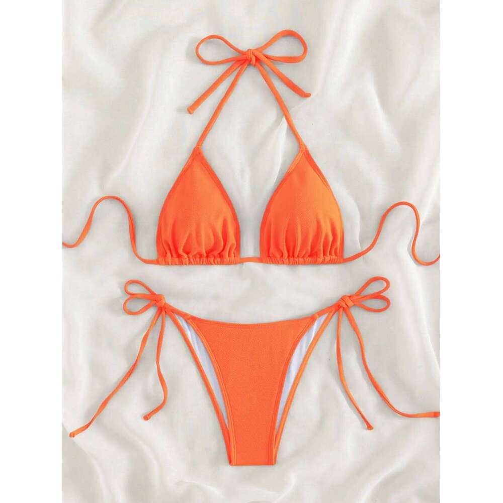 Summer orange split bikini set eye-catching sexy beach suitable for women swimming hot spring XJ260206