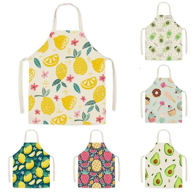 Cartoon Food Print Fruit Pattern Parent-child Sleeveless Linen Stain Resistant Apron Kitchen Cooking Accessories S260205 83c