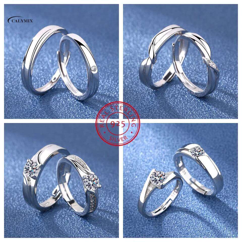 NEW 2PCS 925 sterling Pearl shine Zircon heart Rings Sunlight fashion original Ring silver womer lovers gift W260206