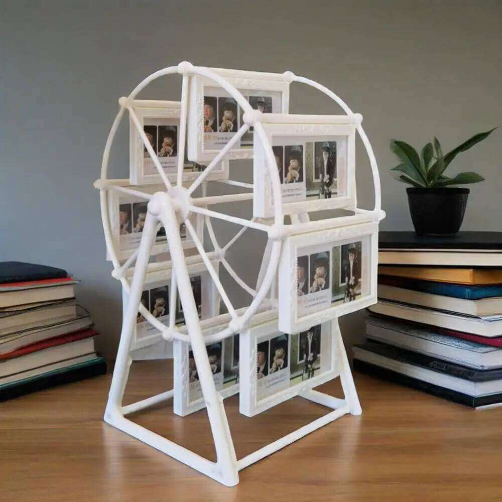 360 Degree Rotating Ferris Wheel Photo Frame 16-photo Vintage Embossed Display 360 Spin Bronze Picture for Home S260205