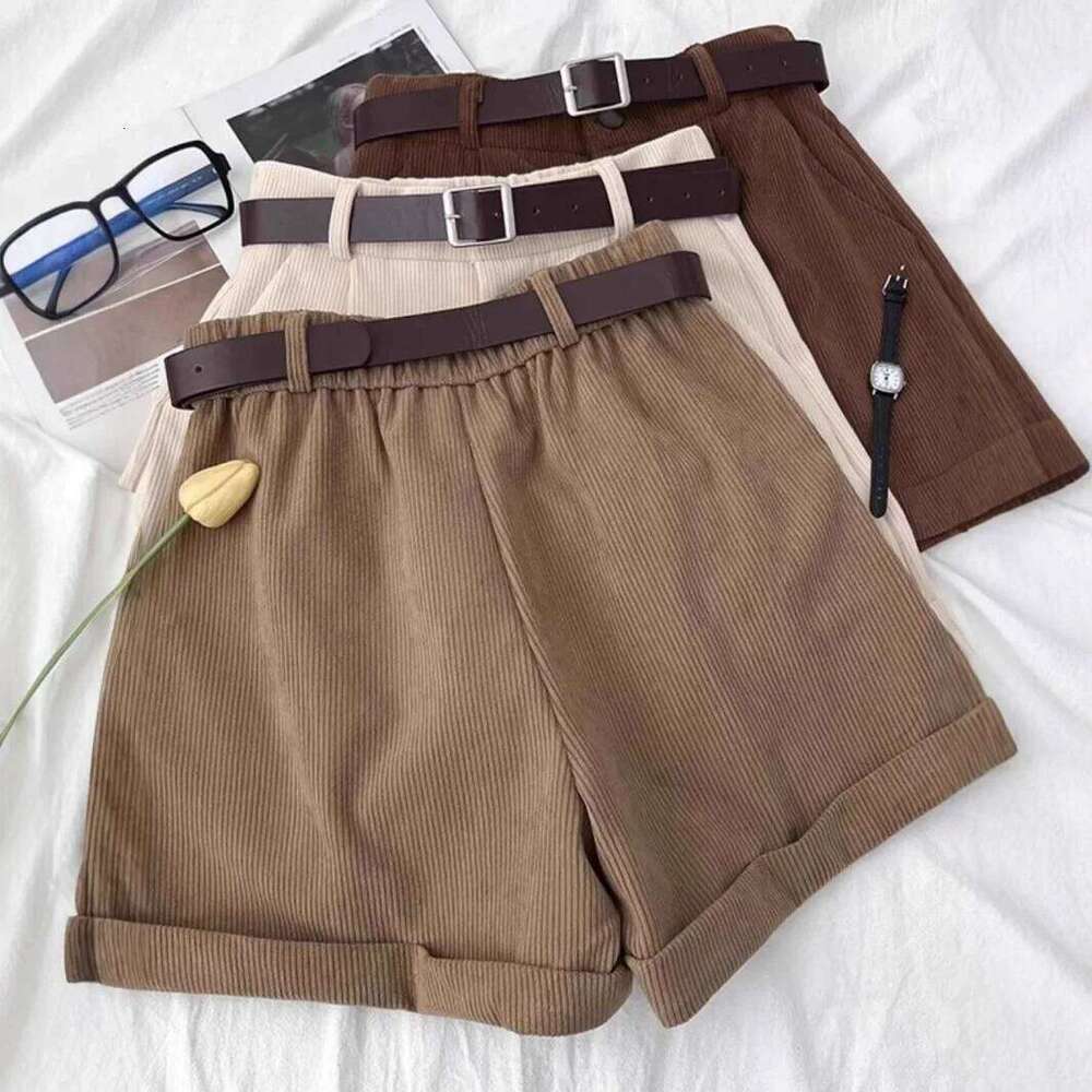 Retro Corduroy High Waist Short Women's Autumn Winter Slim Wide Leg Pants Small Size Design Sense Cuffed Fashion Boot Pant XJ260206