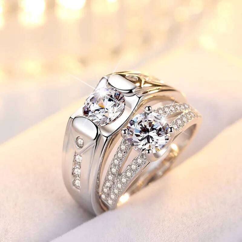 2Pcs Silver Color Luxury Zircon Couple Rings For Women Forever Endless Love Engagement Wedding Bands Ring Valentines Day Gifts W260206