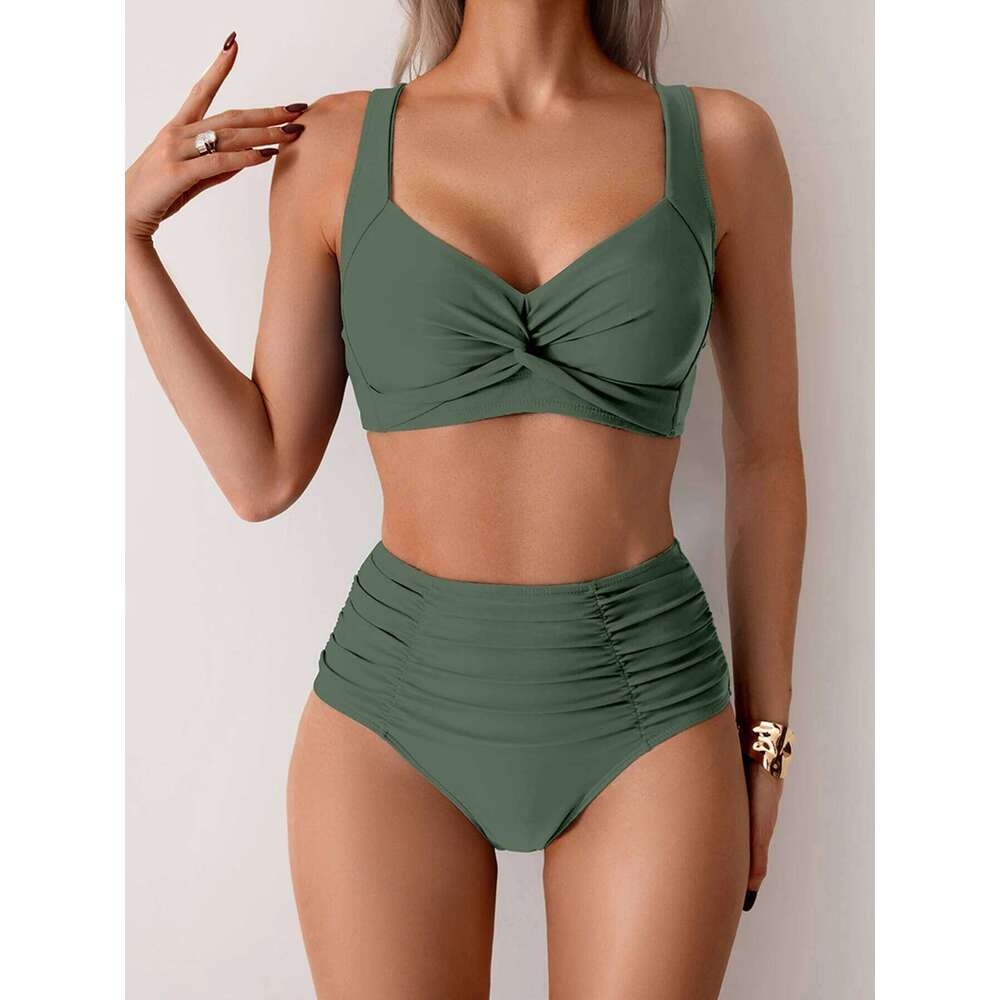 2025 New Solid High Waist Bikini Sets Swimsuit For Women Push Up Swimwear Female Two Pieces Bathing Beachwear Swimming Suit Z260206
