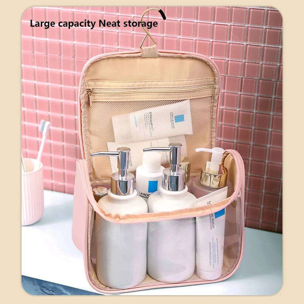 Women Transparent Waterproof PVC Cosmetic Travel Toiletry Organizer Tote with Hook Makeup Storage Bag for Holiday Gifts Y260206
