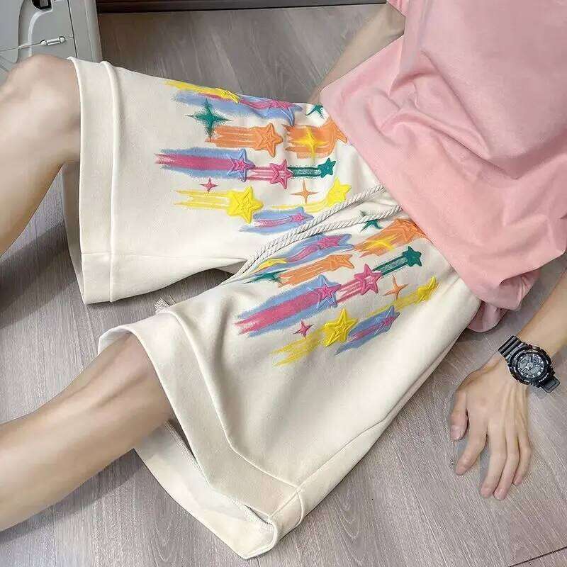 Doodle Star Men's orts Summer American Retro Trendy Five-Quarter Loose Haome Casual Boxer Briefs Youth Active Sle XJ260206