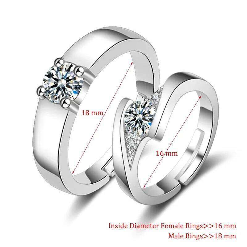Romantic Lovers' Couple Rings For Men Women Cubic Zircon Stone Geometric Wedding Ring Size Adjustable Valentine's Day Best Gifts W260206