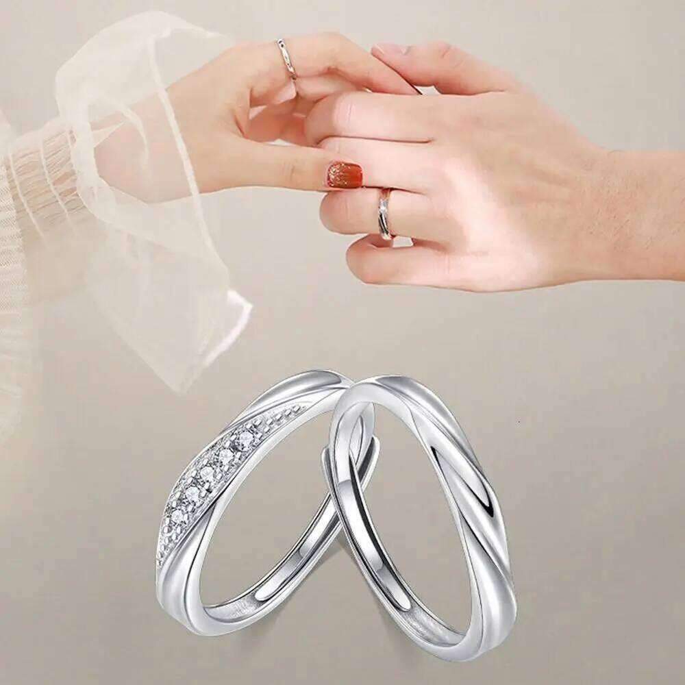 Simple Fashion Couple Rings Set Silver Color Opening Adjustable Finger Light Luxury Jewelry For Women Men Anniversary Gift Z7M4 W260206