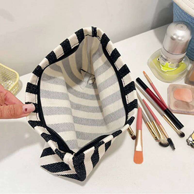 Vertical Stripe Waterproof Women's Cosmetic , Small Bag Storage Makeup Case,Travelling Bags For Ladies,Pencil Y260206