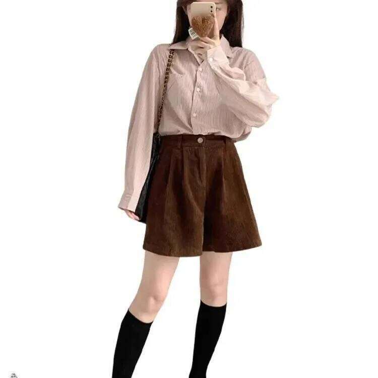 Korean Style Slimming High Waist Loose Boot Cut Corduroy Pants Shorts Women Versatile Casual Spring Autumn Wide Leg Outer Thick XJ260206