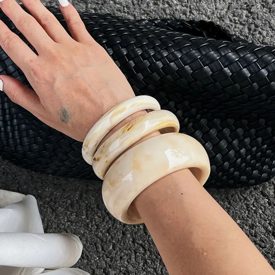 Ingemark 3PcsSet Vintage Beige Resin Bangles for Women on Hand 2025 Trend Boho Stacking Charm Bracelets Y2K Jewelry Gift 260120