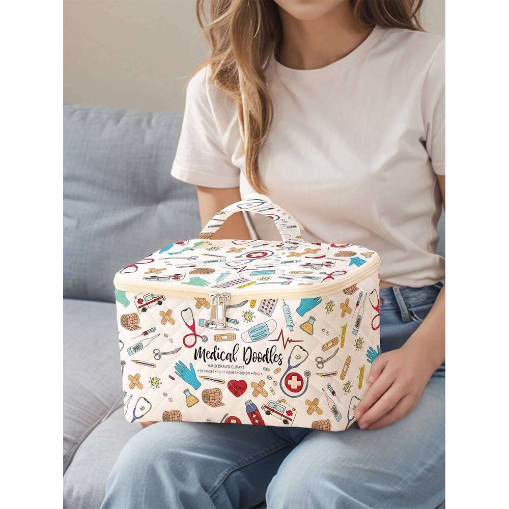 1pc, Portable cosmetics with medical supplies patterns, large capacity travel storage bags, cute and stylish makeup bags Y260206