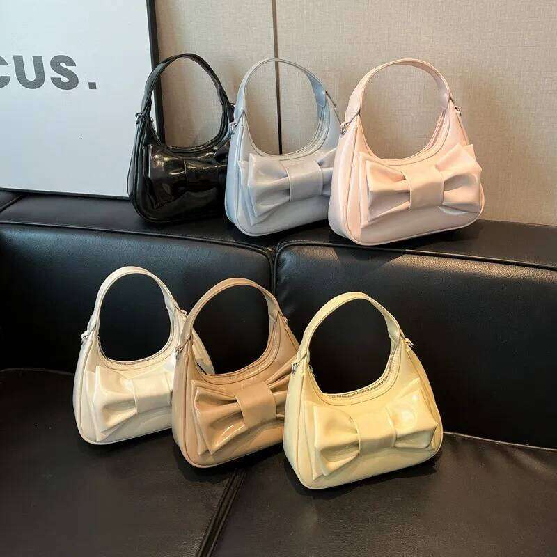 2025 New Fashion Cute Bowknot Handbag for Women Versatile Korean Style Crossbody Pu Leather Girls Tote Shoulder Bag Y260205