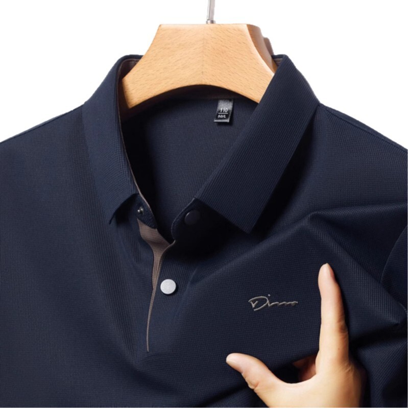 Luxury Brand Designer Clothes 2025 New Men's Short Sleeve Ice Silk Polo Shirt Turn-Down Collar Simple Loose Business Seamless Solid Color T-Shirt