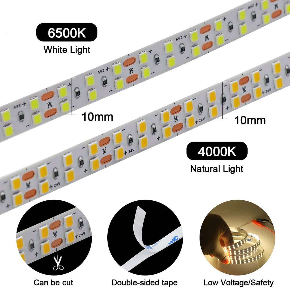 DC 24V Led Strip Light 2835 5m 10m LED Tape Double Row 240Leds/m Flexible Ribbon Rope Lamp for Kitchen Home Decor Lighting Z260206