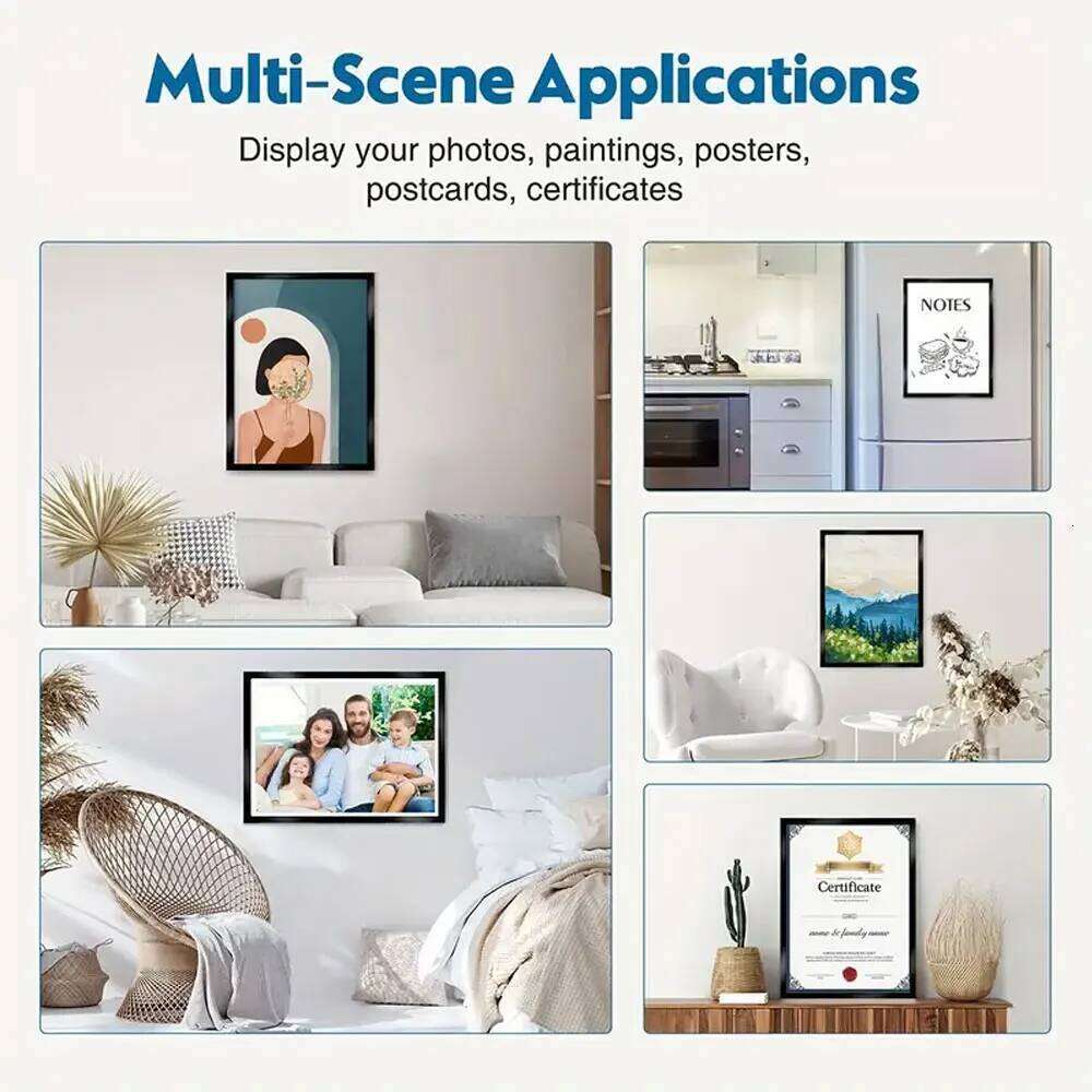 5pcs black self-adhesive magnetic photo frames, reusable, suitable for wall decoration and advertising display. S260205