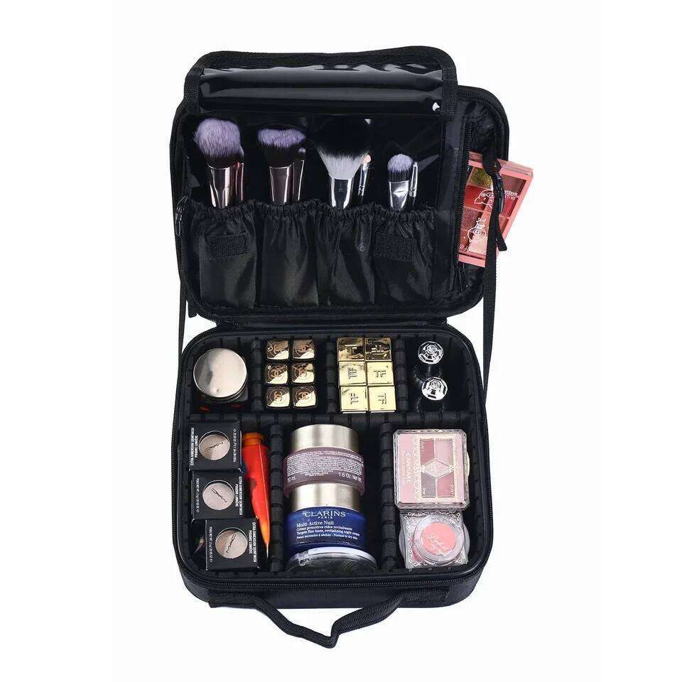 Train Case Makeup Cosmetic bag Organizer Portable Artist Storage Bag with Adjustable Dividers Y260206