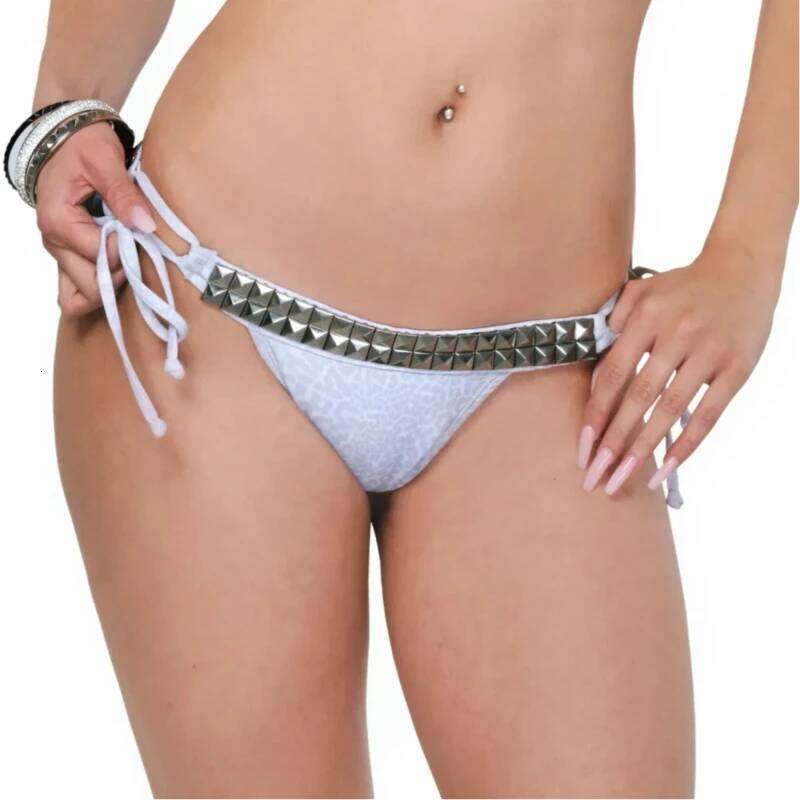 Summer Women's Metal Decoration Sexy Outdoor Costume Beach Hottie Bikini Split-Body Set Lace Up White Triangle Swimwear Clothing Z260206