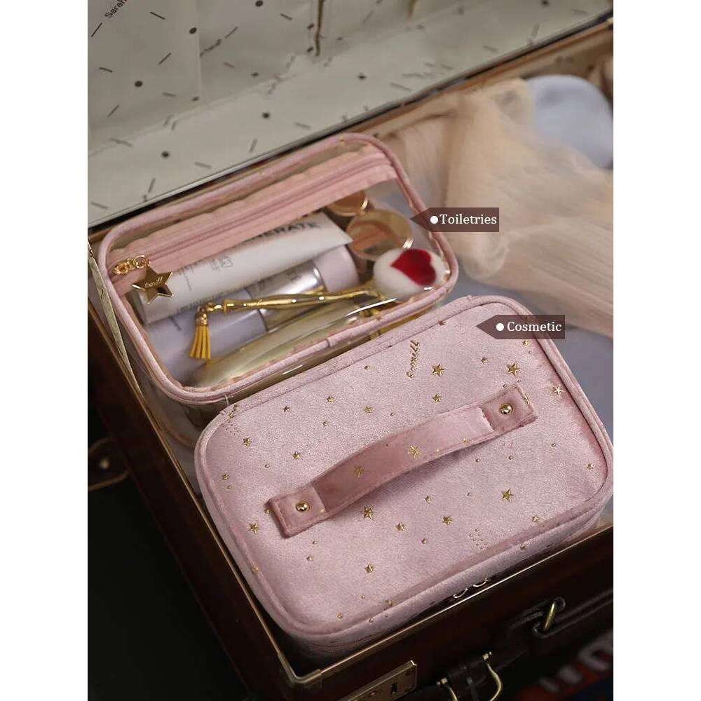 Women Velvet Cosmetic New Ins Fairy Cosmetics Storage Bag Fashion Court Style Large Capacity Travel Wash Package Y260206