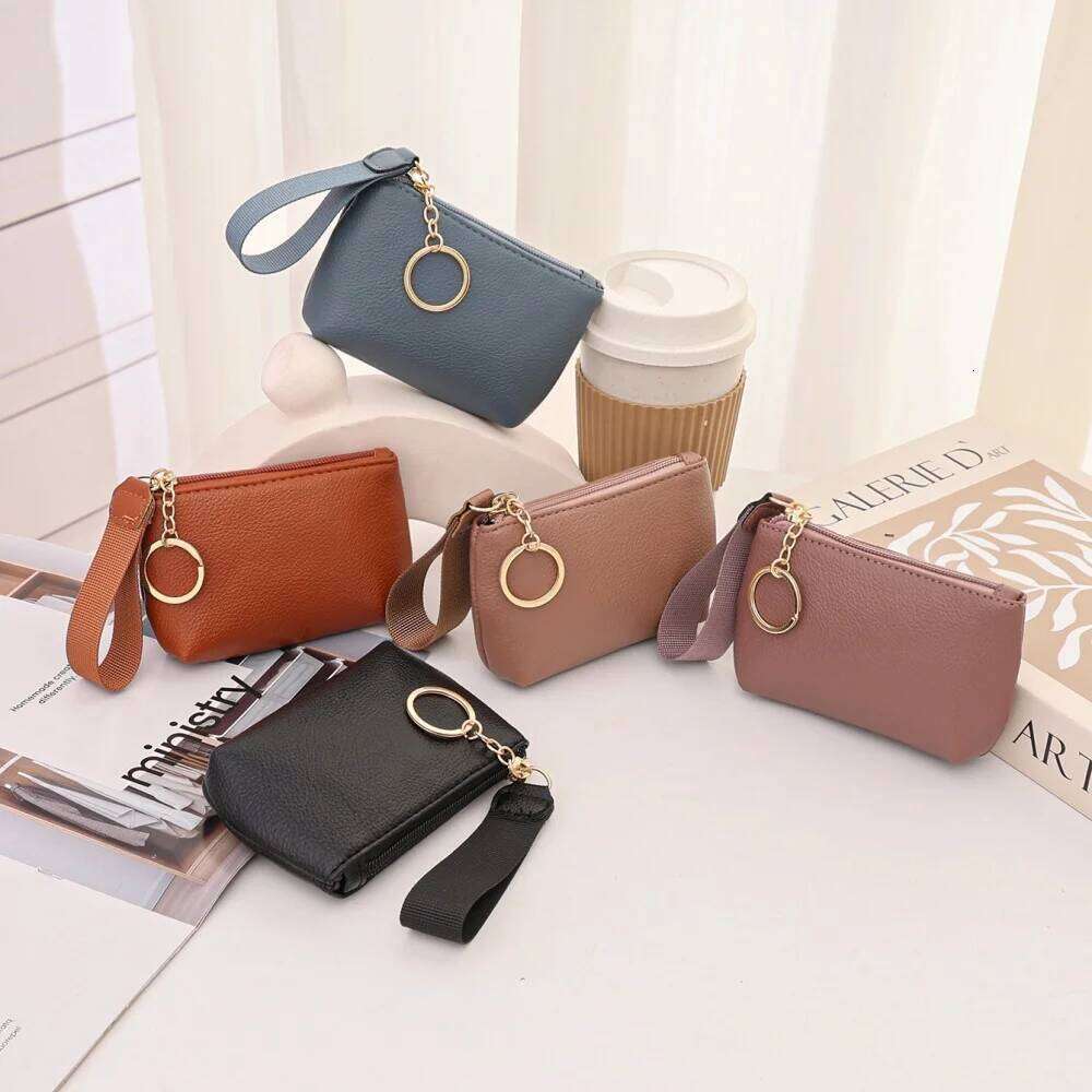 Solid Color Handheld Zipper Short Small Women's PU Leather Mini Coin Key Bag Multifunctional Pendent Wallet Y260206