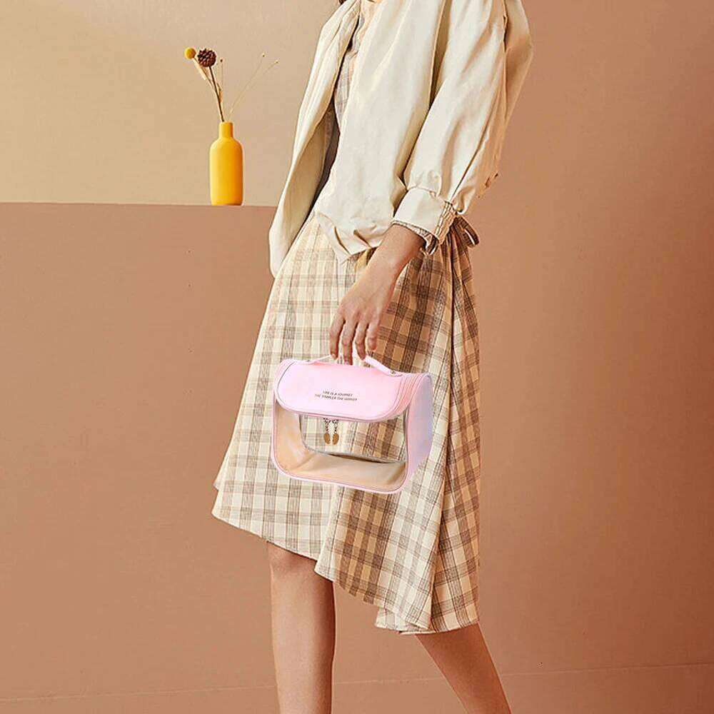 Women Transparent Waterproof PVC Cosmetic Travel Toiletry Organizer Tote with Hook Makeup Storage Bag for Holiday Gifts Y260206