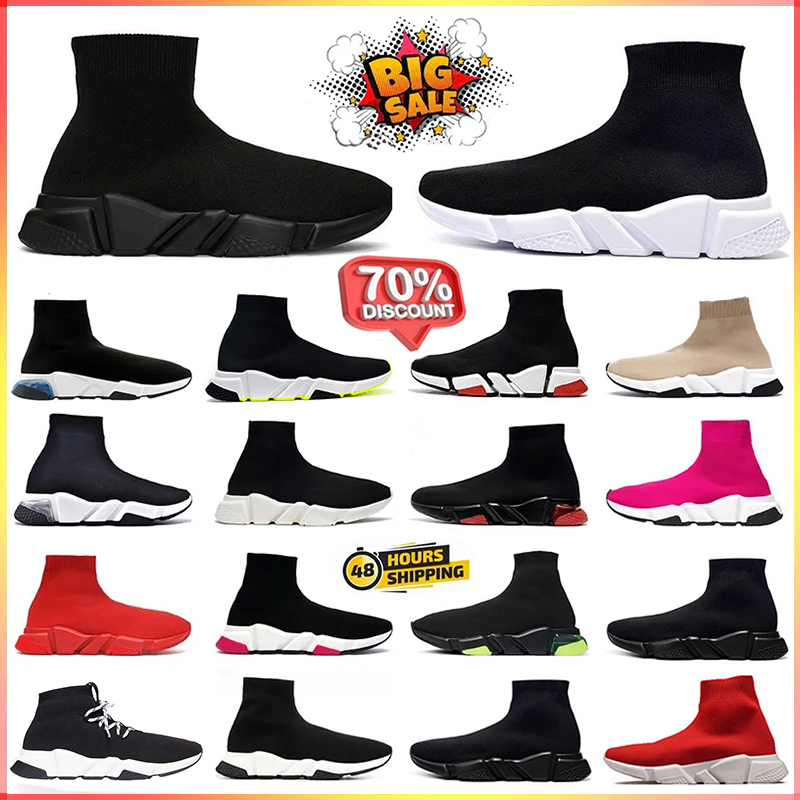 Designer Sock Shoes Men Women Casual Graffiti White Black Red Beige Pink Clear Sole Lace-up Neon Yellow socks runner trainers flat Platform Sneakers 36-47