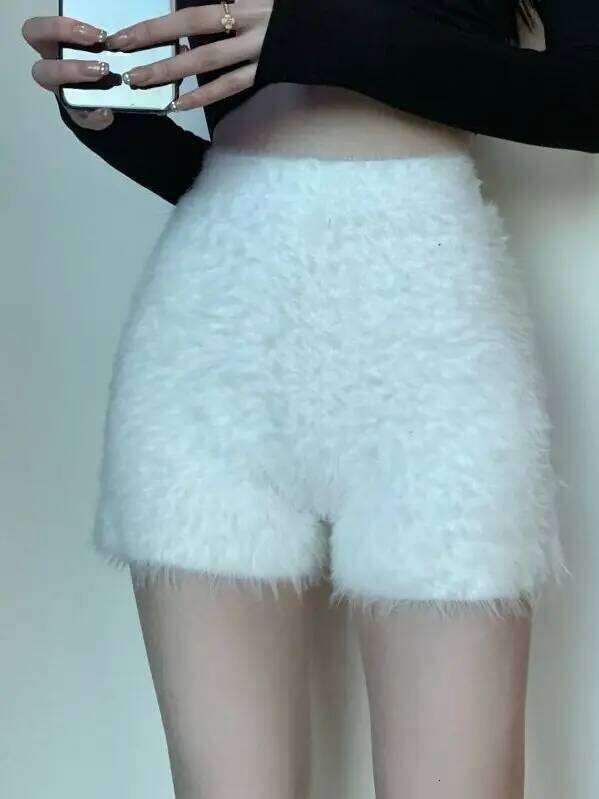 Sweet Foreign Style New Fashion Spring Women Plush cotton lounge Shorts Solid Color Knitted black warm trendy high waist WBJX XJ260206
