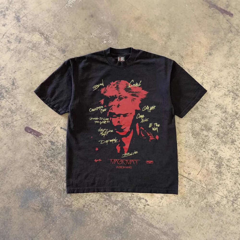 250g heavy-weight pure cotton! American-style oversized character print couple's loose-fitting short-sleeve T-shirt for women and men, trendy for