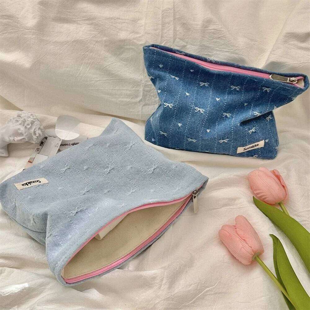 Korean Style Large bow stars print make up Zipper case Skin Care Products Cosmetics Storage Bags Travel Makeup Bag Y260206