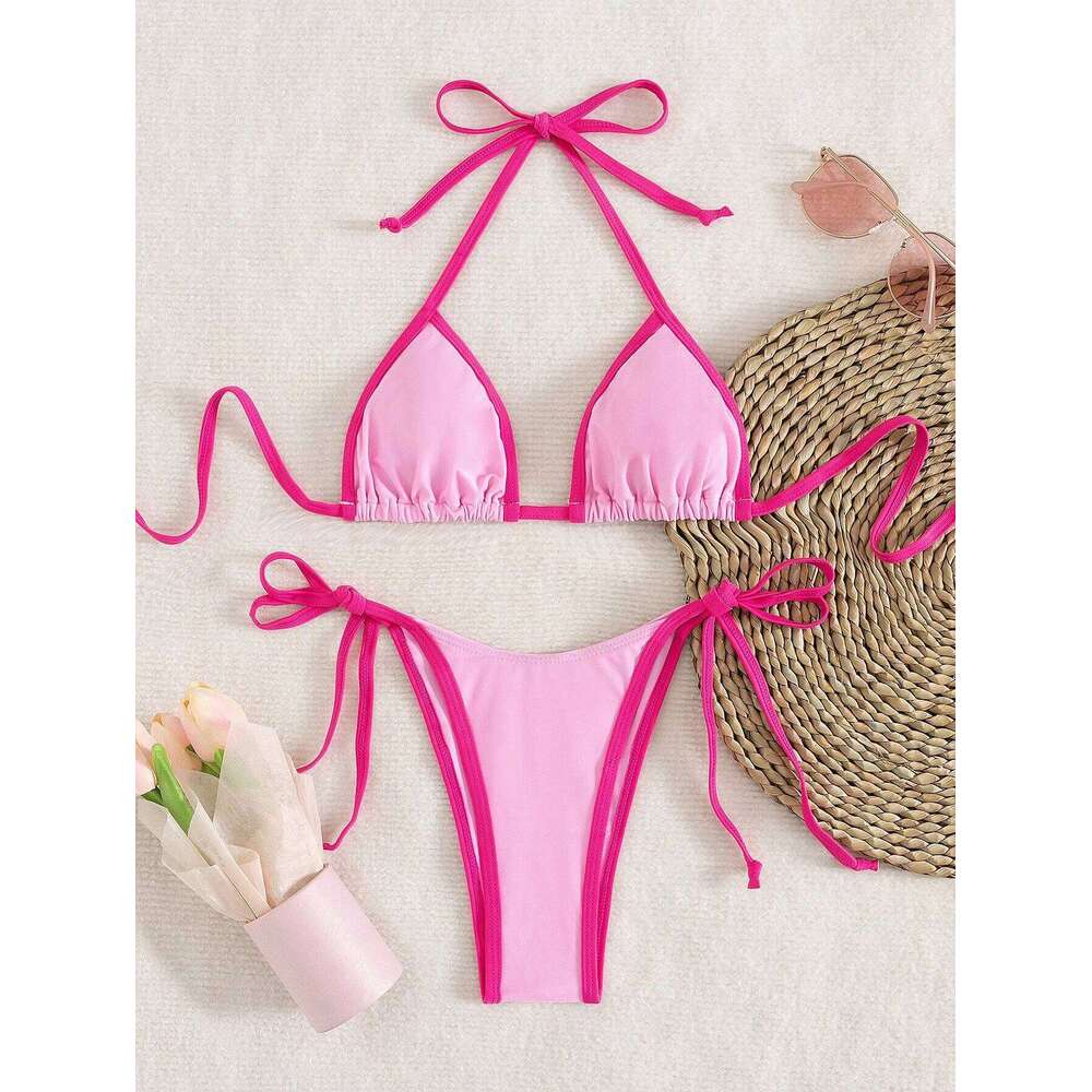 Sexy Contrast Color Separates Micro Bikini 2026 Women's Swimsuit Female Swimwear Mini Thong Bikinis Set Two-piece Bathing Suit Z260206