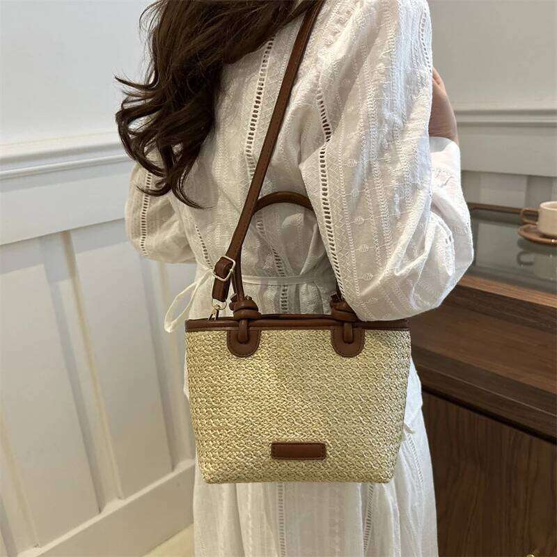 New Straw Woven Crossbody For Women Vacation Bucket Shoulder Bags Summer Seaside Beach Handbags Y260205