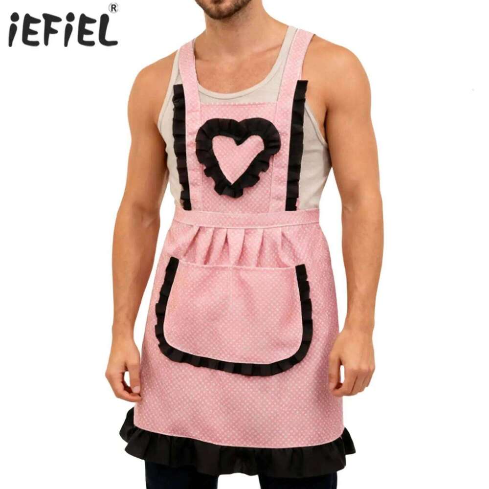 1Pc Mens Cosplay Costumes Lolita Style with Pocket Dressing Maid Uniform Apron Ruffled Outline Halloween Fancy Ball S260205 d2a