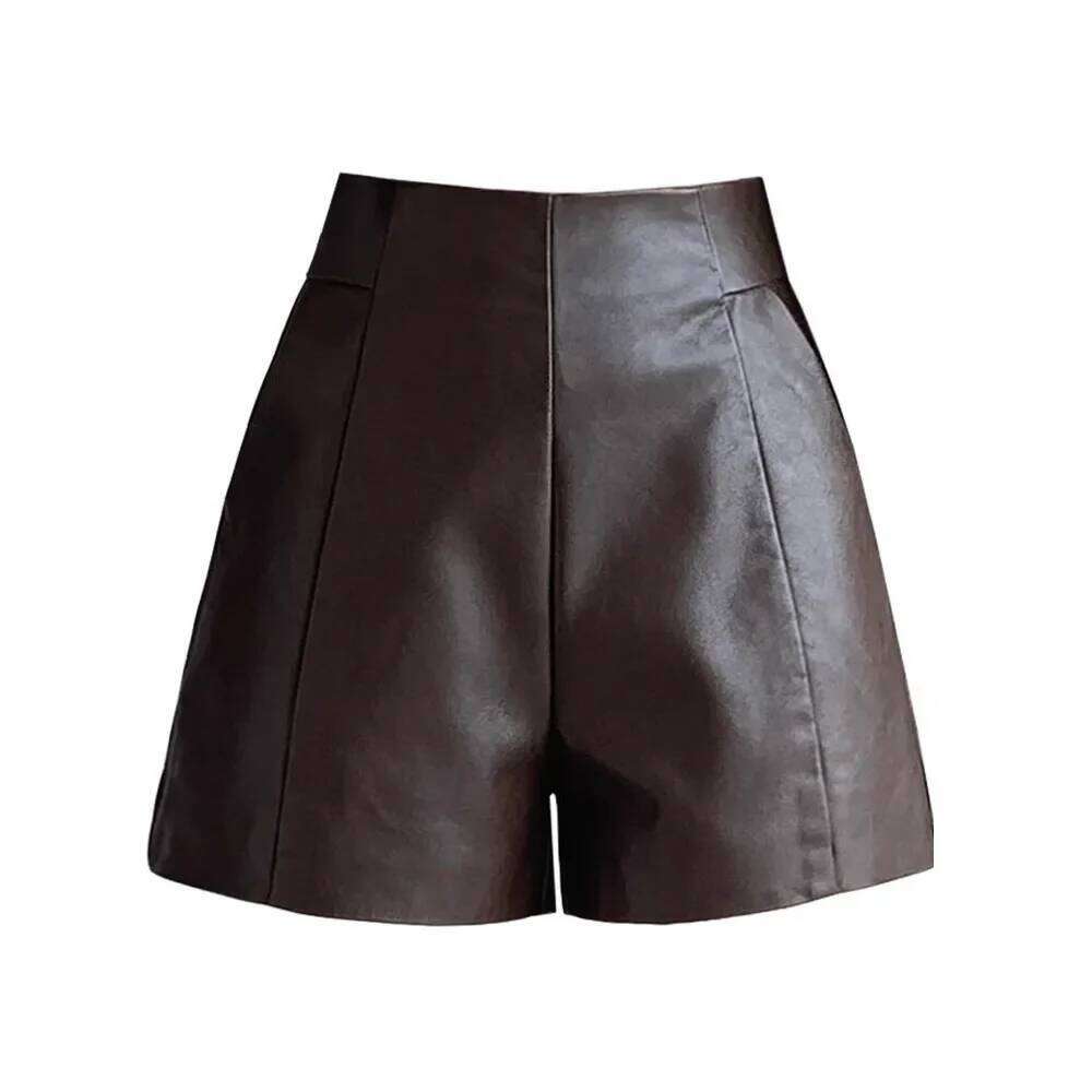 High Waist PU Leather Shorts Women's Fashionable Outerwear Bootcut Pants Autumn Winter Slimming A- Line Mini Skirt XJ260206