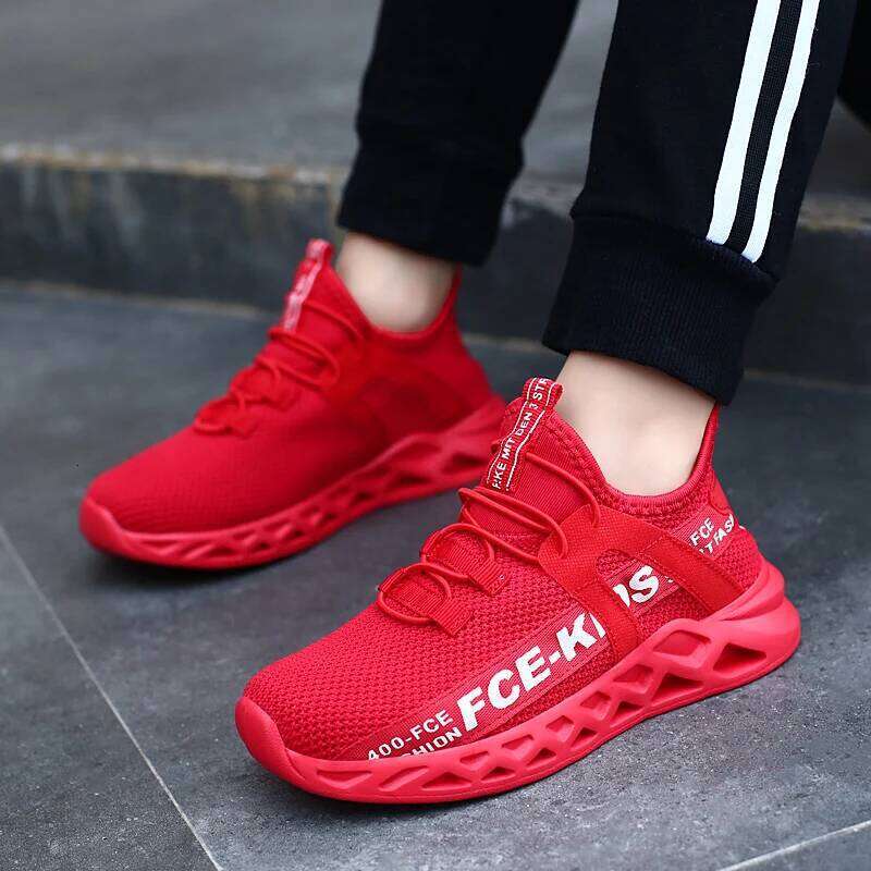 Red Children's Shoes Sports Running Sneakers Breathable Lightweight Soft Non-slip Mesh Comfortable Walking For Boys Girls Kids 26Y0206