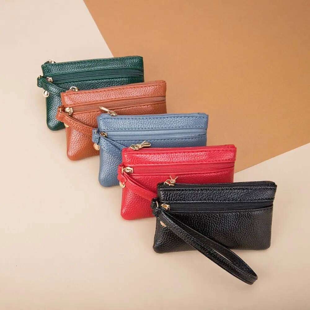 Solid Color Lichee Pattern Zipper Casual Korean Style Coin Purse Wallet Small Item Bag Outdoor Y260206