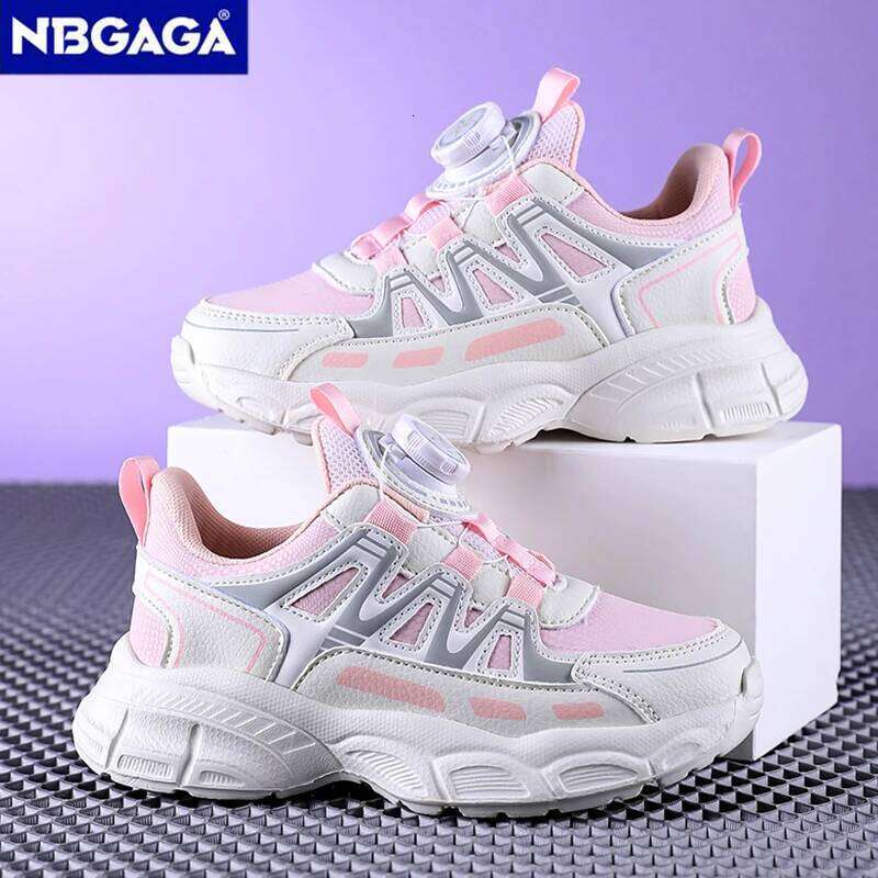 Girls Sports Lightweight Leather Kids Sneakers Casual Pink Fashion Children Anti-slip Walking Running Shoes 26Y0206