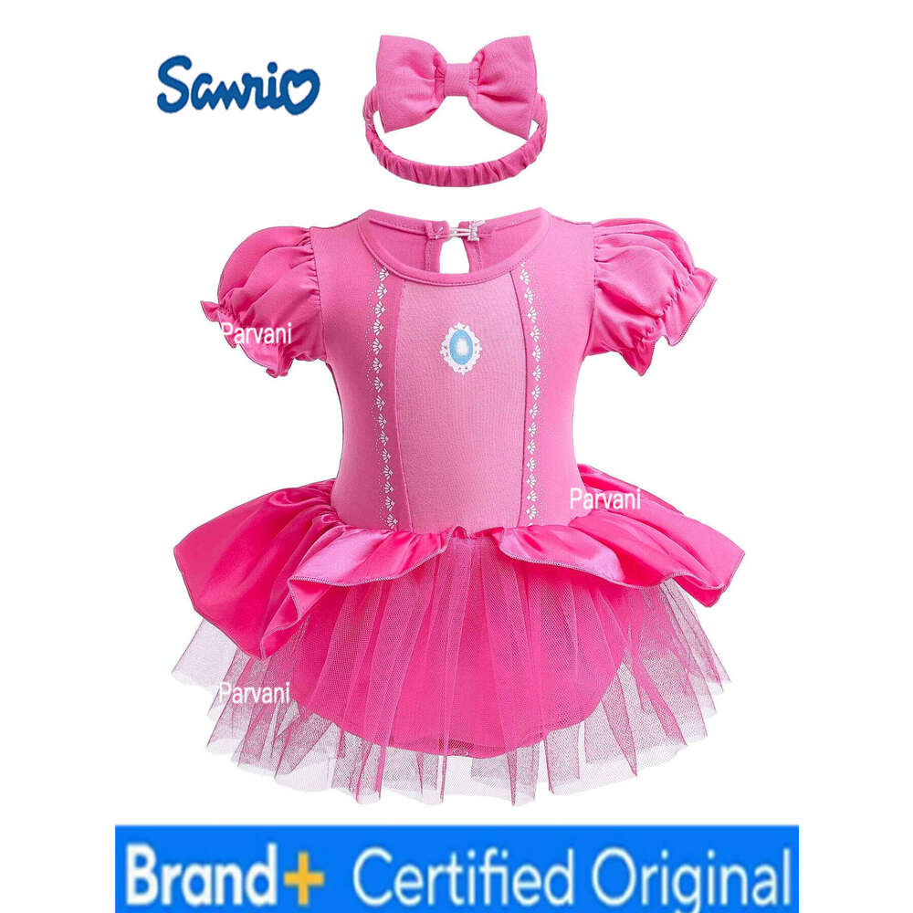 Sanrio Girl Romper Dress With Headband Size 3-18M Infant Clothes Rose Color Soft Baby Jumpsuits H260206