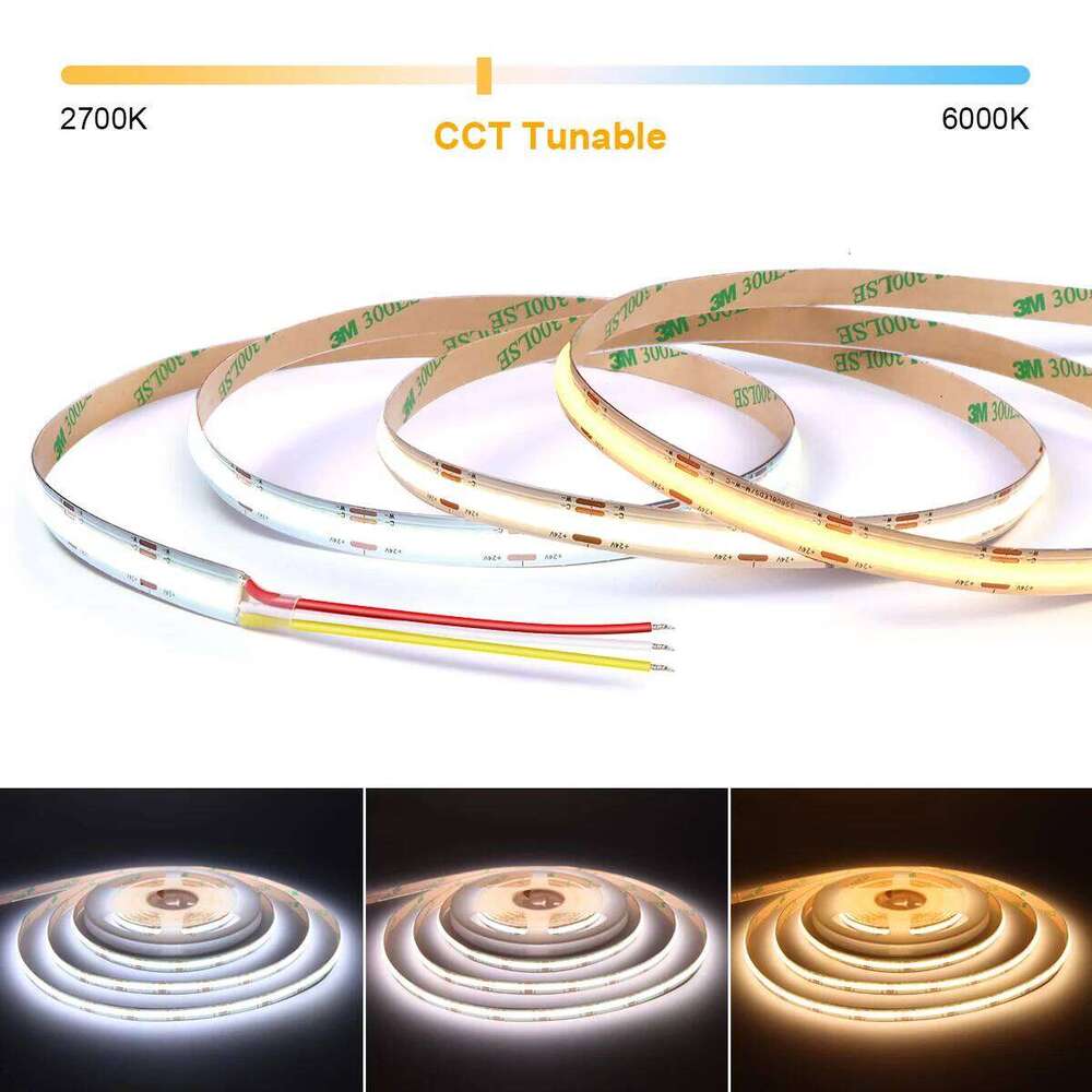 2700K - 6500K Changeable Linear Dimmable CCT COB LED Strip Light 608LEDs/M High Density Flexible Diode Tape Lamp 3M 5M 12V 24V Z260206